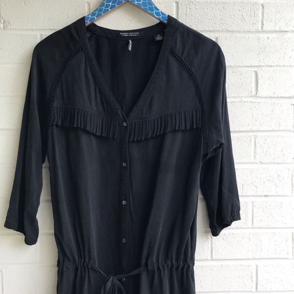 Maison Scotch Grey Fringe Tie Waist Shirt Dress - Picture 2 of 7